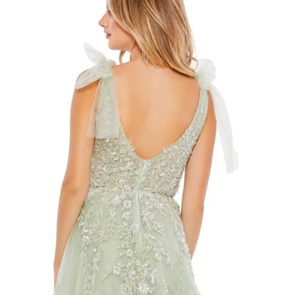 MAC DUGGAL 20313 EMBELLISHED SOFT TIE SLEEVELESS V-NECK SAGE GOWN sz 8 - Picture 4 of 6